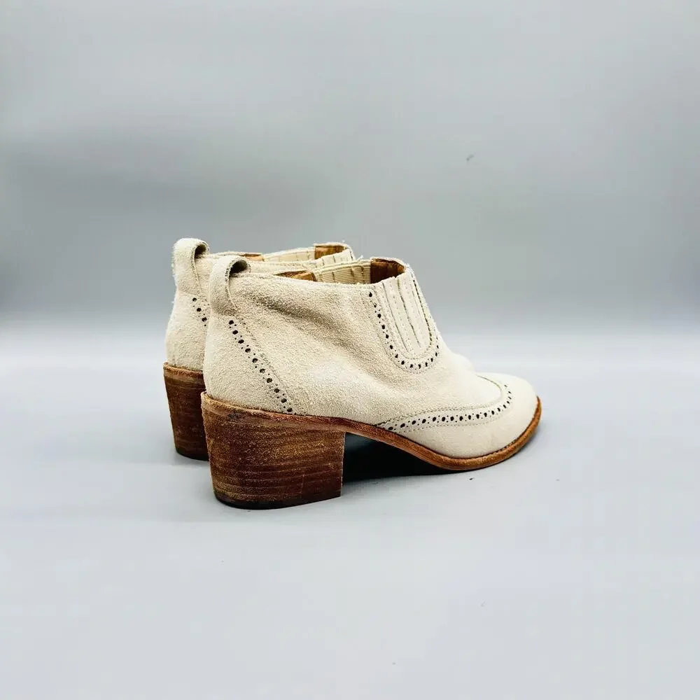 Madewell Boots Womens 8 White Suede Grayson Brogue Chelsea Ankle Block Heel